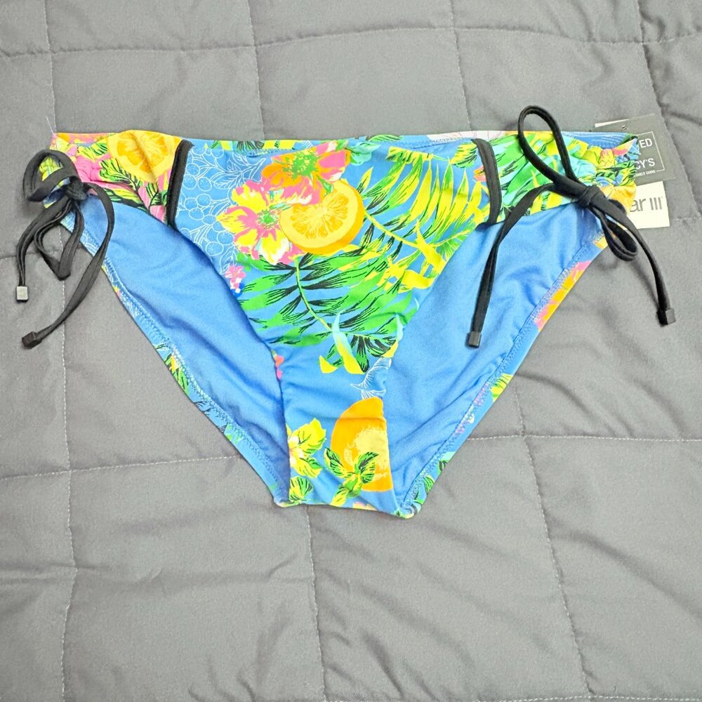 Bar III Tropical-Print Shirred-Side Hipster Bikini Bottoms - Size: Large - NWT